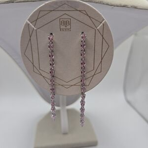 BB LILA She's All That Silver & Pink Pave Crystal 3" Drop Earrings